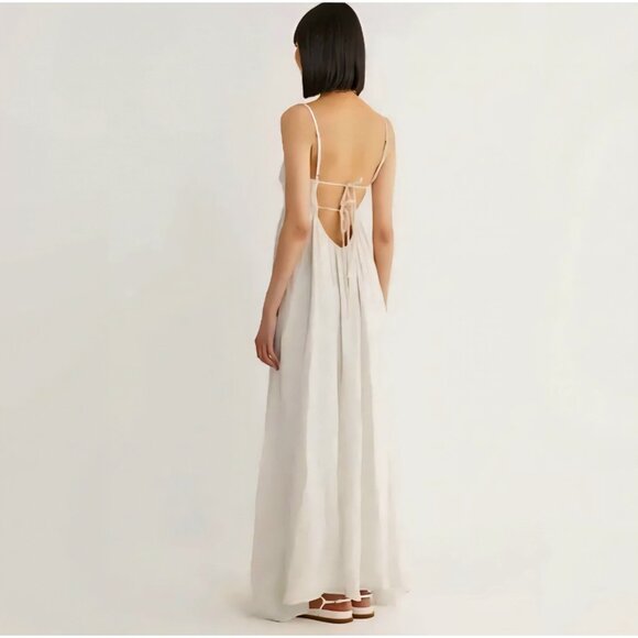 Nwt RUMER The Label - M - Delphine Maxi Peasant Bohemian Linen Ivory Dress $329 - Picture 1 of 7